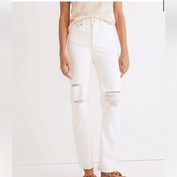 Madewell The Perfect Vintage Straight Jean in Tile White: Ripped-Knee Edition 24 - Picture 10 of 10